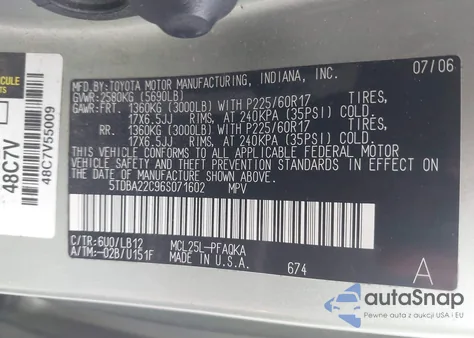 2006 Toyota Sienna Xle Limited из США, поврежденный, VIN 5TDBA22C96S071602